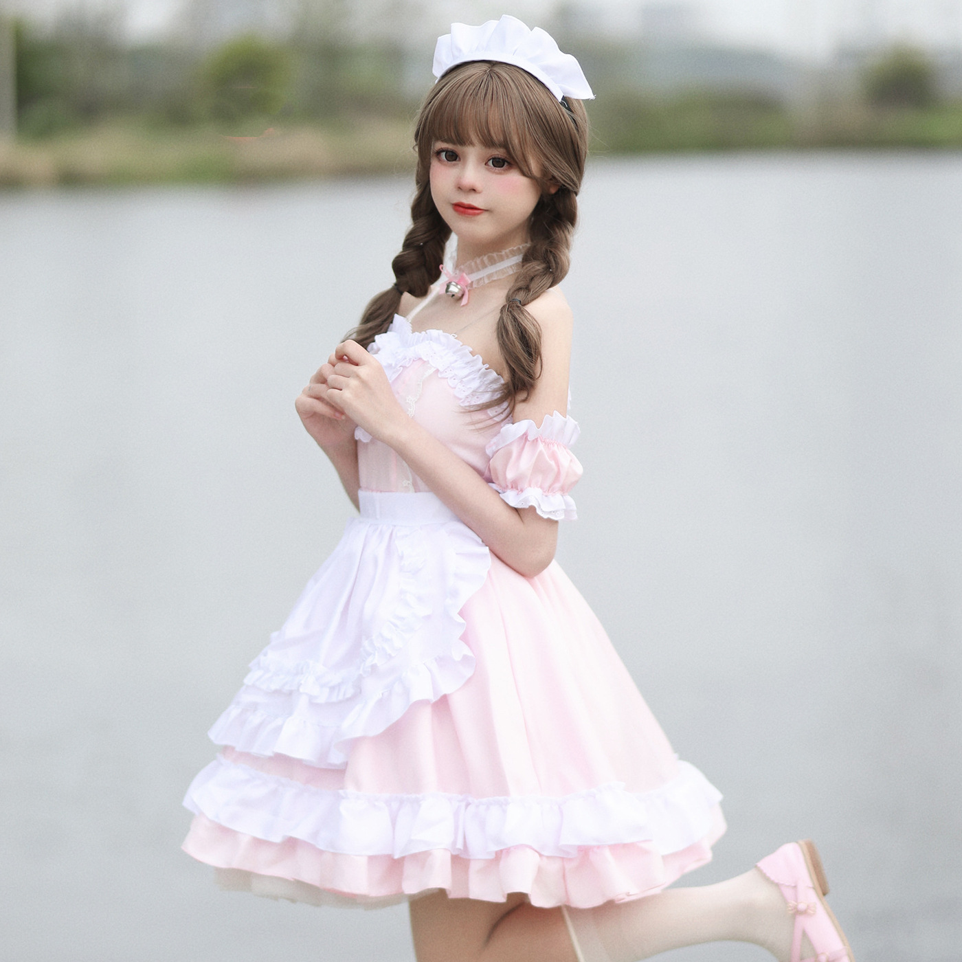S～6L大きいサイズ★背中伸縮ゴム ロリータコスプレ メイド服  衣装 可愛い lolitaワンピース　6set