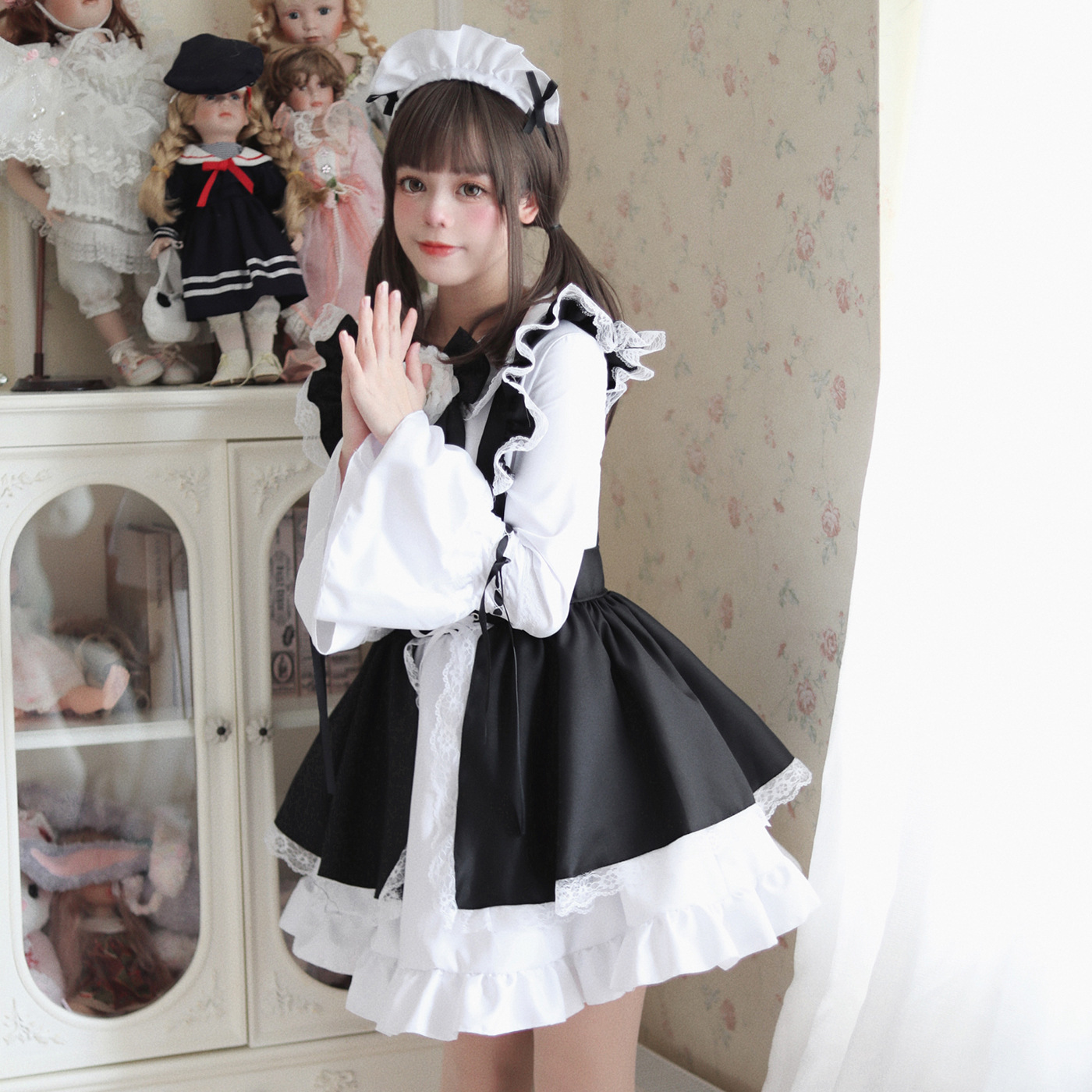 ★S～5L大きいサイズ★コスプレ メイド服 エプロン ロリータ クラシカル ゴスロリ ハロウィン 6set