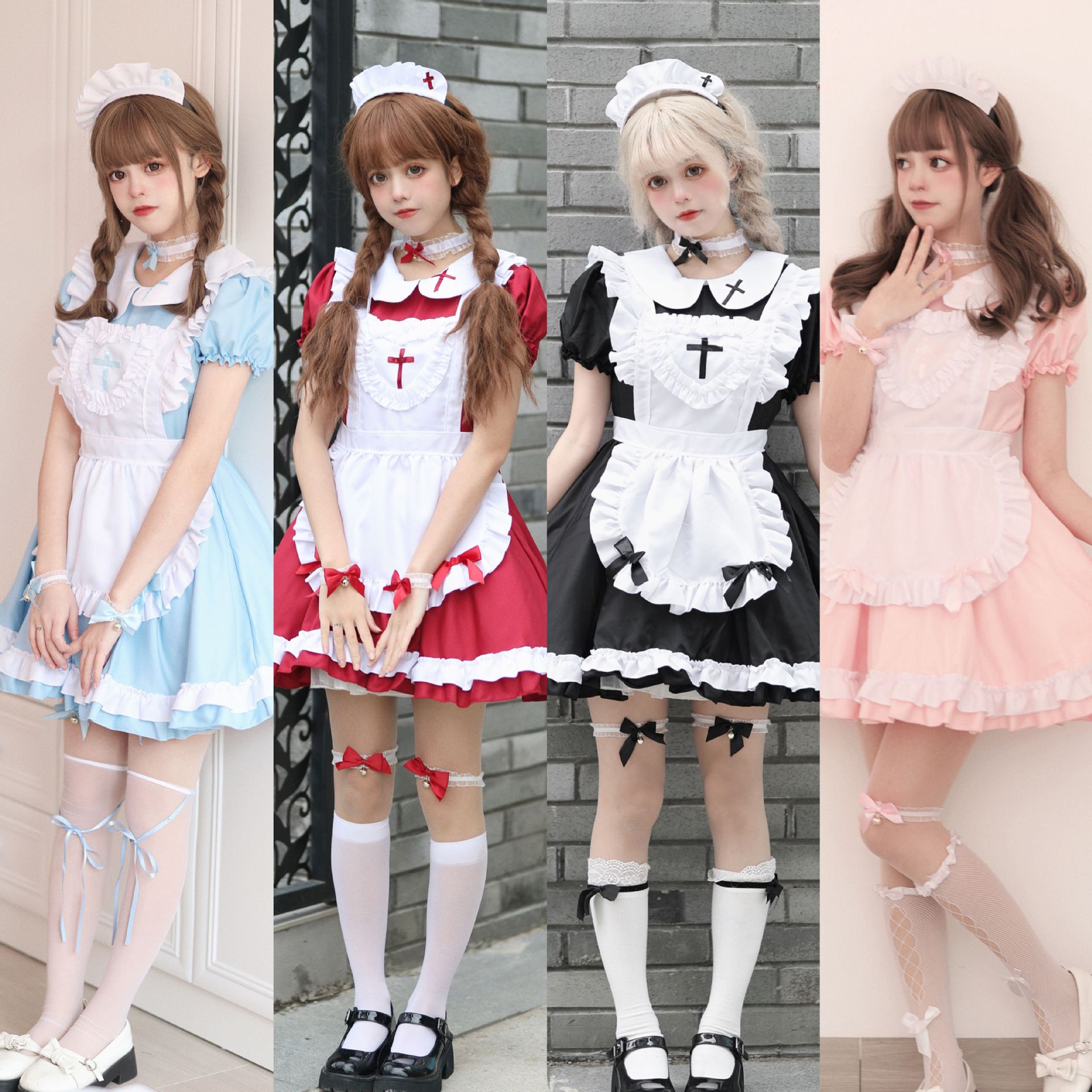 S～6L大きいサイズ★チャイナ風 胸元空き コスプレ メイド服 ハロウィン衣装 可愛い 舞台 ワンピース　4set