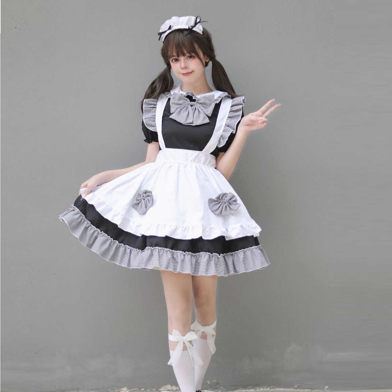 ★S～6L大きいサイズ★可愛い ロリータ メイド服 チエック柄 ハロウン衣装 4set