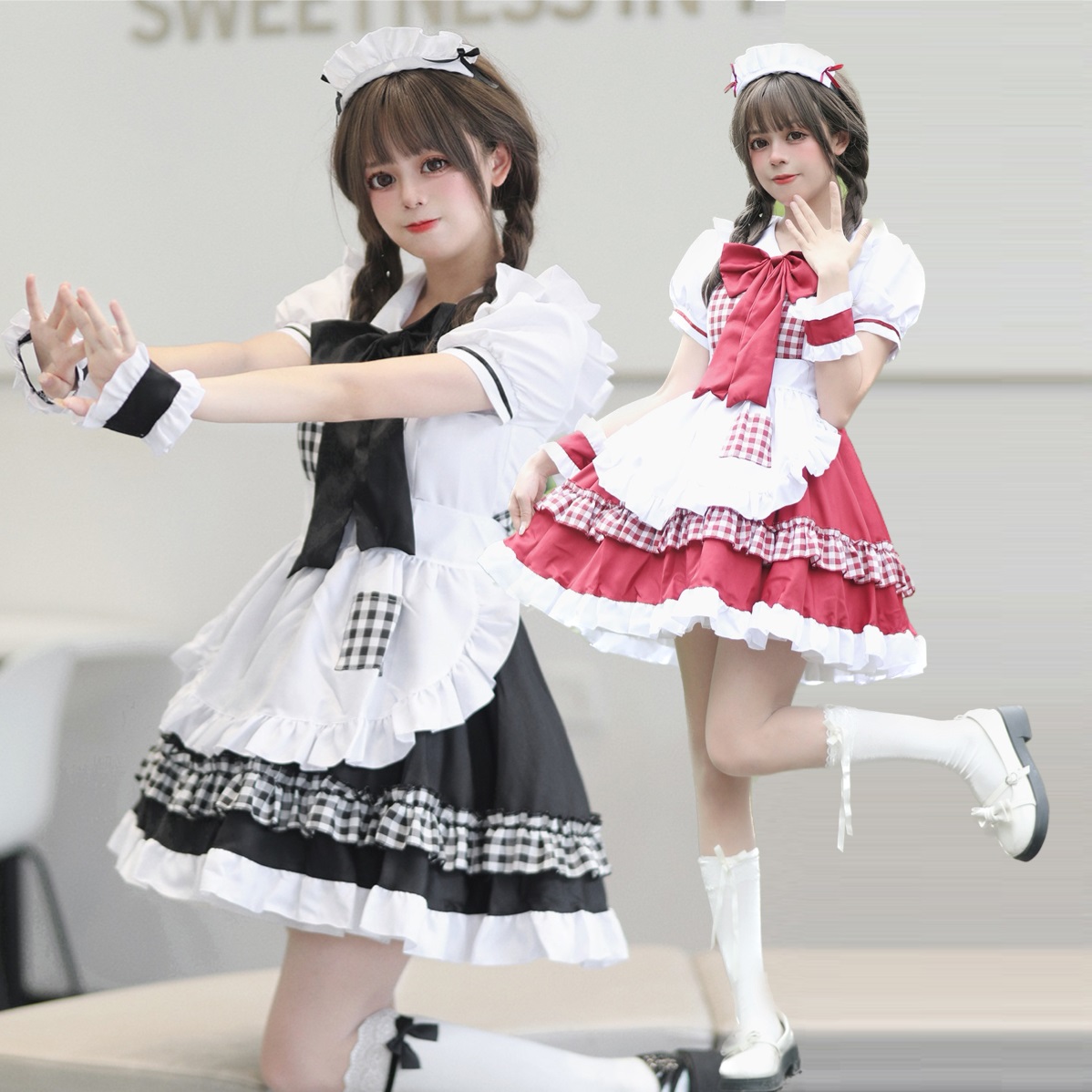 S～6L大きいサイズ★コスプレ メイド服 エプロン ロリータ クラシカル ゴスロリ ドレス  5set