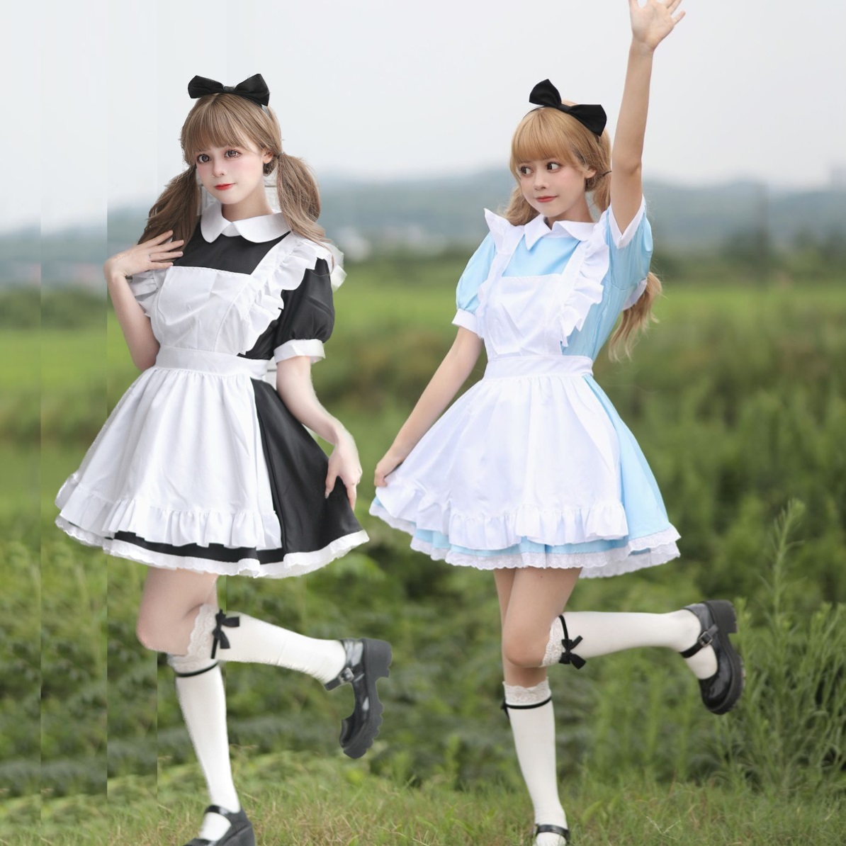 S～5L大きいサイズ★コスプレ メイド服 エプロン ロリータ クラシカル アリス ドレス 3set