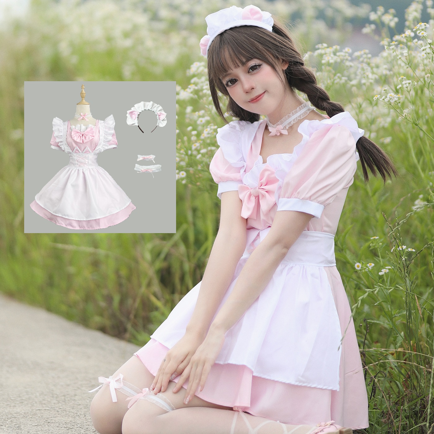 S～6L大きいサイズ★コスプレ メイド服 エプロン 可愛い猫ちゃん　ハロウン衣装 コスプレ 7set