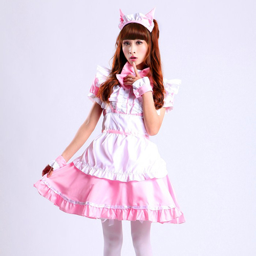 全2色★M～6L大きいサイズ★猫コスプレ メイド服 エプロン ロリータ クラシカル ゴスロリ ハロウィン 5set