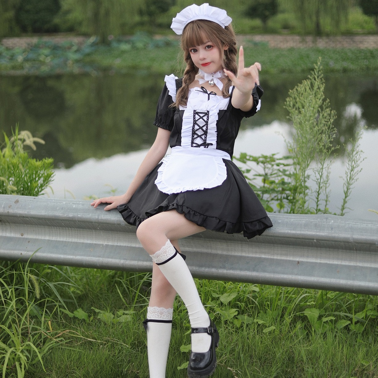 ★S～6L大きいサイズ★lolita コスプレ メイド服 エプロン クラシカル ゴスロリ  4set