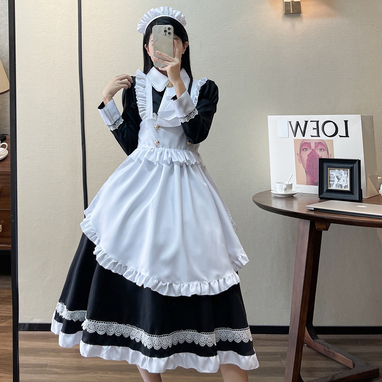 ★S～6L大きいサイズ★lolita コスプレ メイド服 エプロン クラシカル ゴスロリ  4set