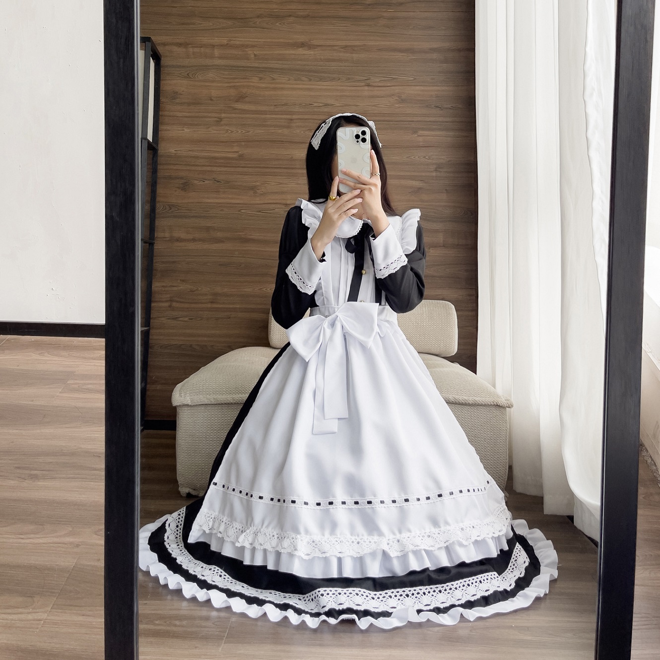 ★S～6L大きいサイズ★lolita コスプレ メイド服 エプロン クラシカル ゴスロリ  4set 半袖 長袖