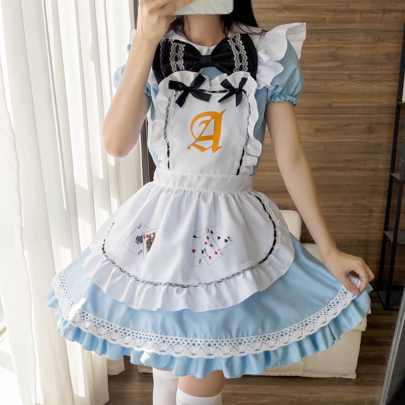 ★S～6L大きいサイズ★可愛いコスプレ レース切替メイド服 エプロン アリスクラシカル トランプ  4set