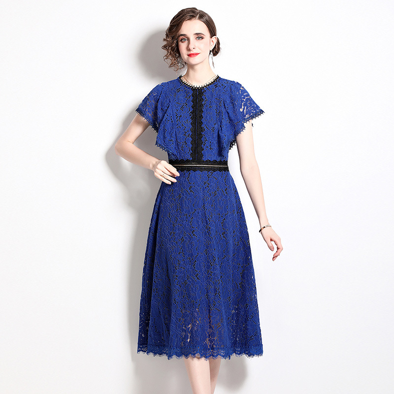 ★S～3L★通勤 パーティー 結婚式  大人優雅 バイカラーレース切替ドレスワンピース