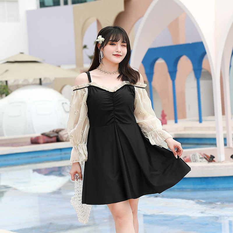 大きいサイズ4L～10L★水着 水泳 海水浴 ビーチ 上品感花柄刺繍レース切替ワンピース水着