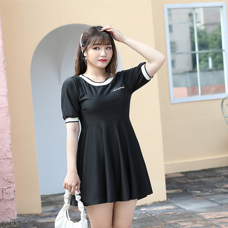 大きいサイズ4L～10L★水着 水泳 海水浴 ビーチ 温泉 学生 配色 ワンピースショーツ2set