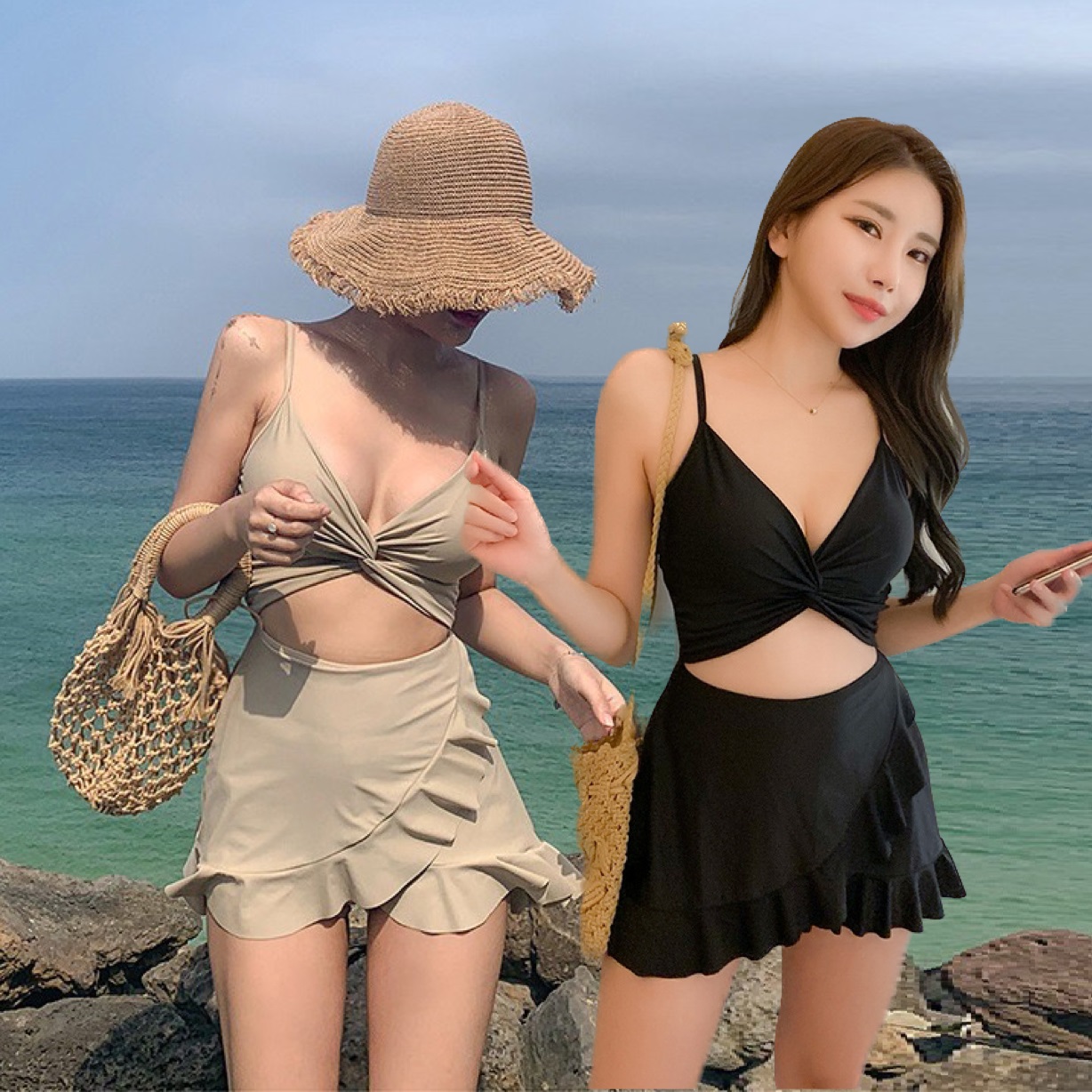 品質保証！大きいサイズM～2L★水着 水泳 海水浴 ビーチ  ビキニ　ペプラム　上下2点セット　水着