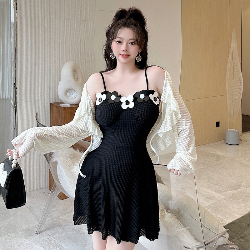 2L～6L★水着 水泳 海水浴 ビーチ カーディガン 立体感花柄ワンピース 2set