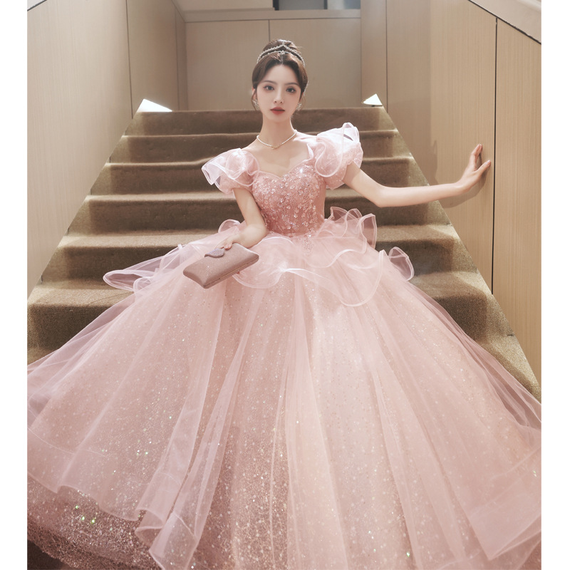 ★パーティー  結婚式 披露宴 ステージ 司会 演奏会 お姫様 可愛いフリル　2WAY着　ロングドレス