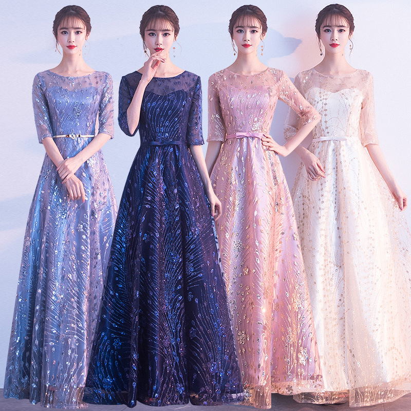 ★パーティー  結婚式 披露宴 ステージ 司会 演奏会 オーラを放つ ラメ スパンコール接着グリッター　ロングドレス