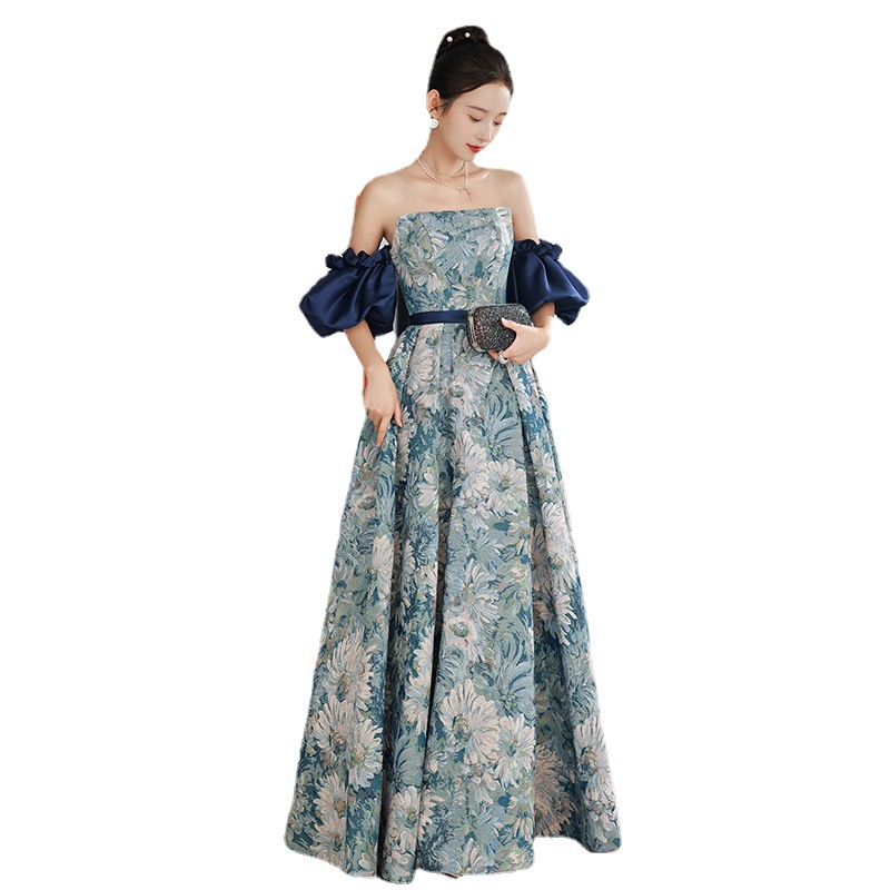 ★パーティー  結婚式 披露宴 ステージ 司会 袖付きの2way仕様　ロングドレス