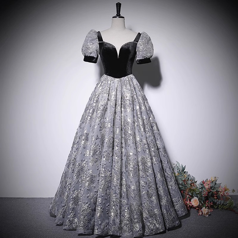 ★パーティー  結婚式 披露宴 ステージ 司会 演奏会 お姫様 上品感ジャガード織　ロングドレス