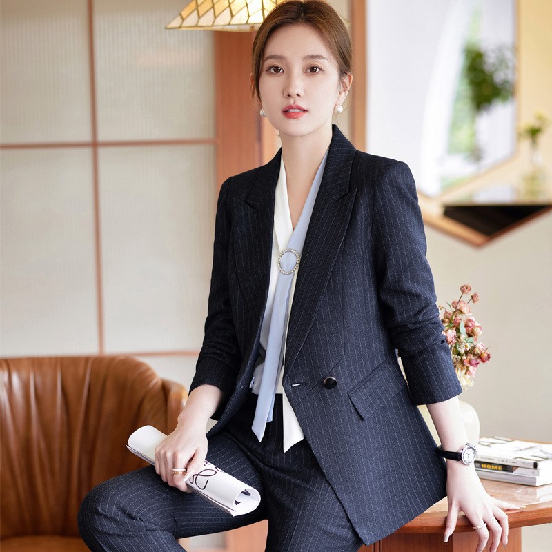 ★S～5L★大きいサイズ  OL通勤 通学 面接 ビジネス 制服 ストライプ柄 レディーススーツ　　