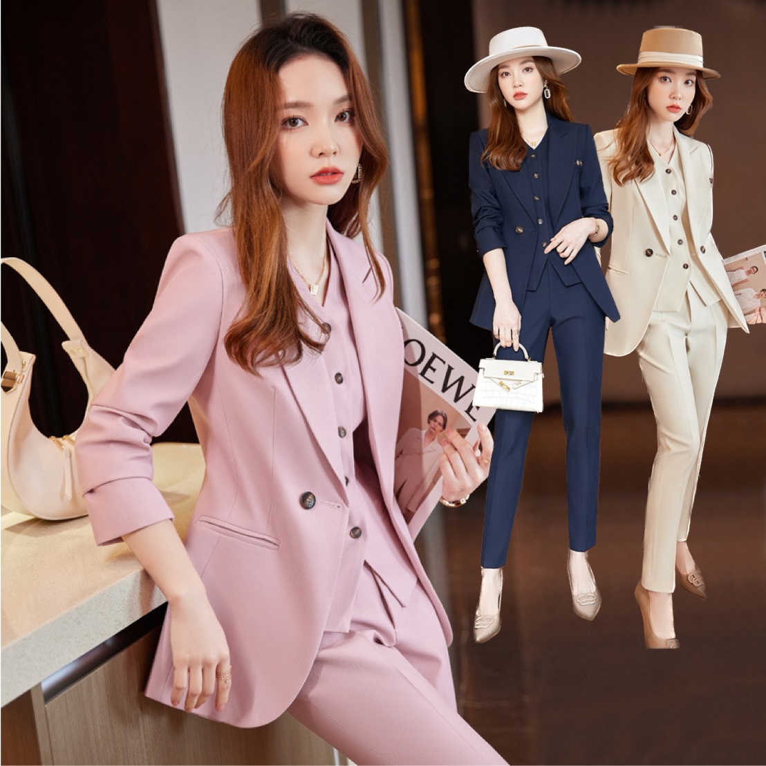 ★S～5L★ OL 通勤 オフェス パーティー 司会  きれいめ ジャケット パンツ ベスト スーツセット