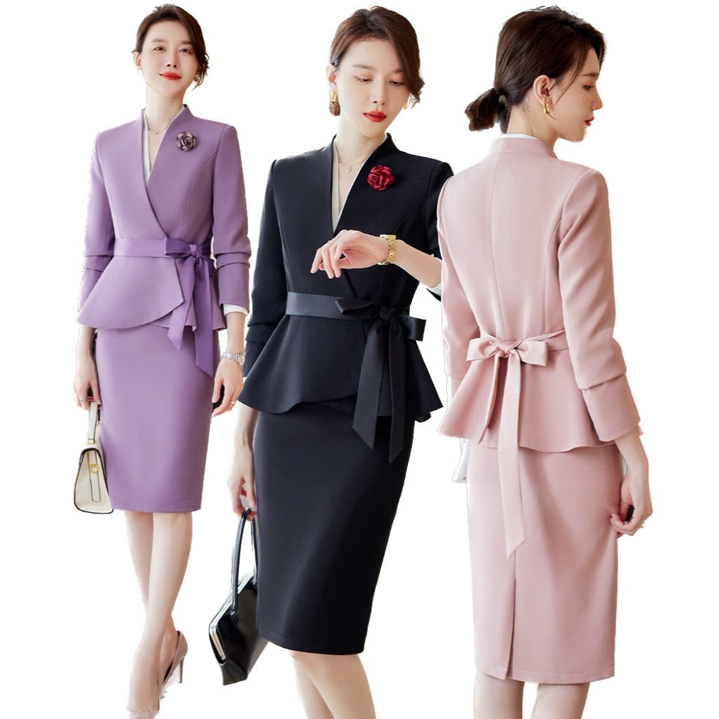 上質感★S～4L★ OL通勤 オフェス着 パーティー 司会  オシャレ Vネック ウエストリボン　スーツセット