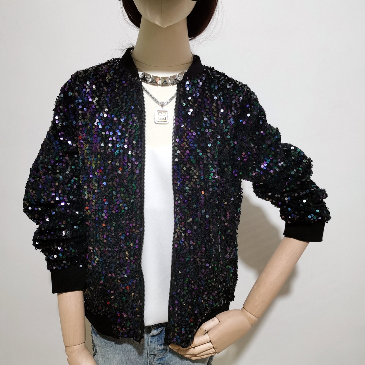 3COLOR★S～3L★5L相当 ゆったり 大きいサイズ　ステージ DJ 出かけ　キラキラスパンコールジャケット