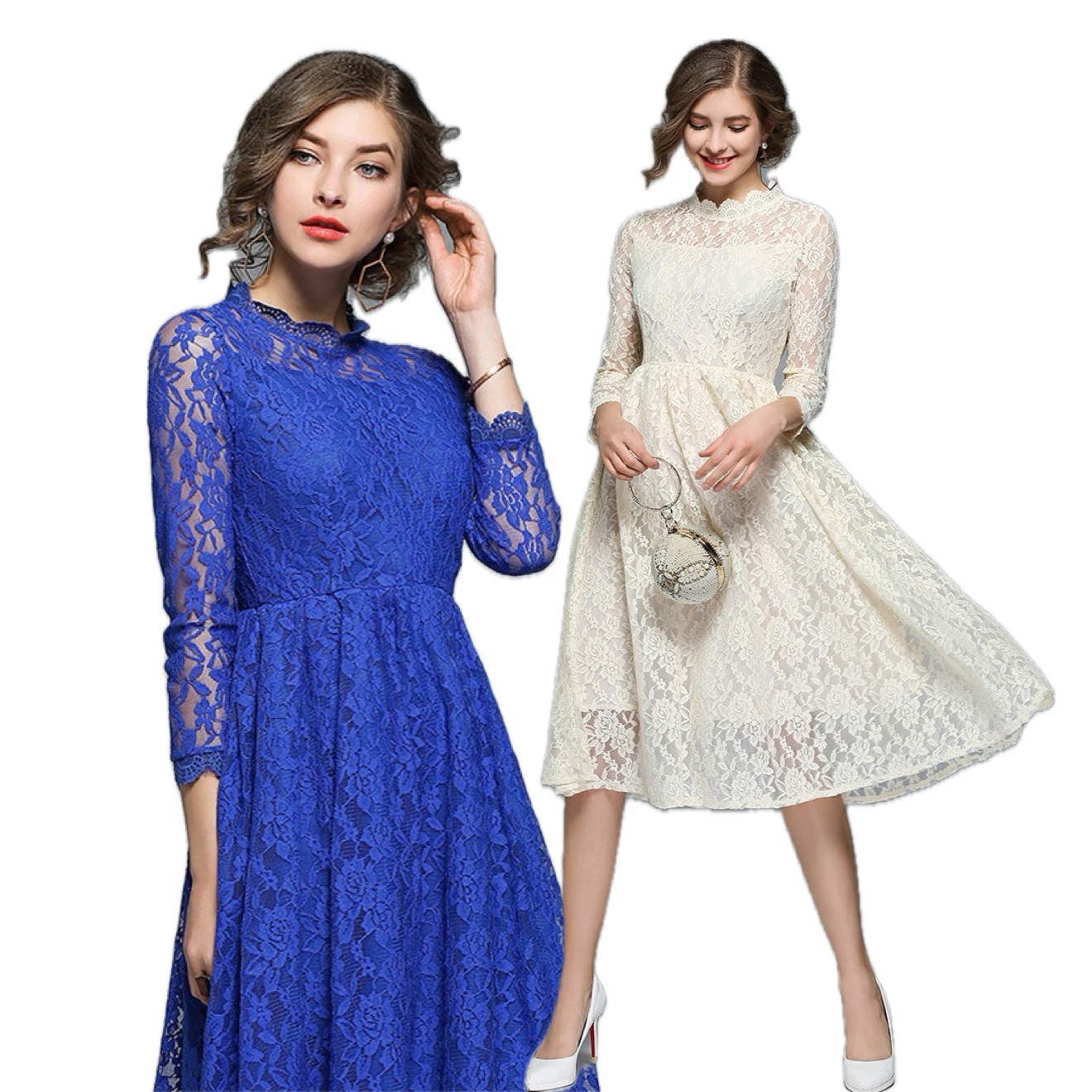 S～4L★通勤 オフィス着 出かけ パーティー オシャレ　可愛い花柄総レースドレスワンピース