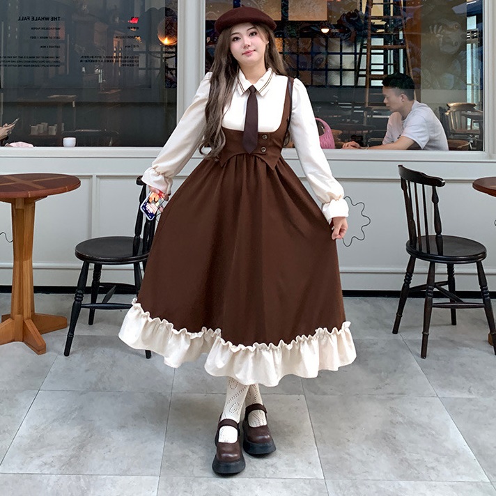 ★L～5L★大きいサイズ★セーラー服　バイカラー　異素材切替　ネクタイ付き重ねる風ワンピース