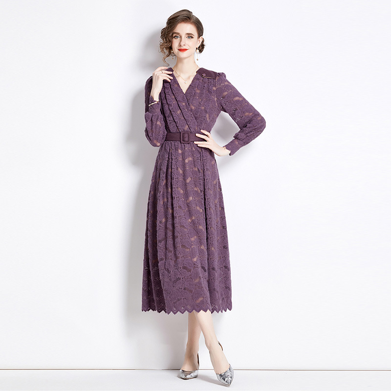 S～3L★通勤 パーティー 結婚式 司会  オシャレベルト付き 胸元プリーツ 上品感レースドレスワンピース