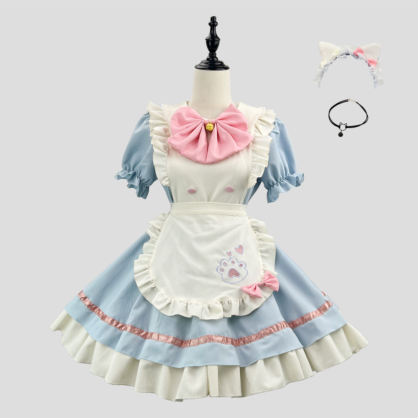 S～6L大きいサイズ★コスプレ メイド服 エプロン バイカラー切替　ハロウン衣装 コスプレ 5set