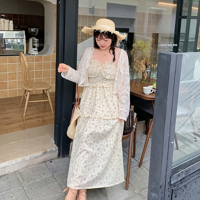 春新作★2L～6L大きいサイズ ★可愛いぽっちゃりさん　花柄総レースボレロ　花柄キャミワンピース２セット