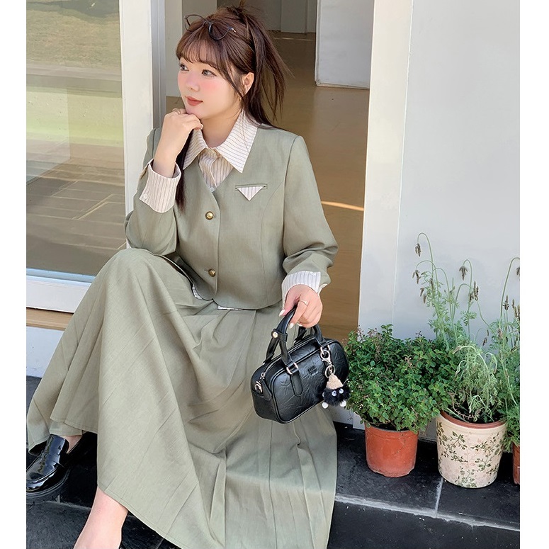 春新作★2L～6L大きいサイズ ★オシャレぽっちゃりさん　ジャケット　プリーツスカート２セット