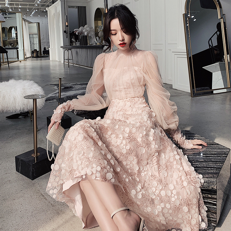 SS～6L★パーティー 結婚式 披露宴 二次会 司会演奏会上品感異素材切替ドレス