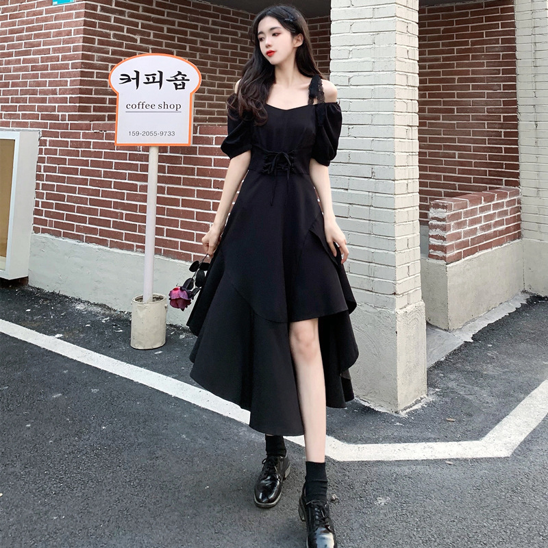 M即納★大きいサイズ★肩レース紐 ２WAY着 個性イレギュラーデザインワンピース