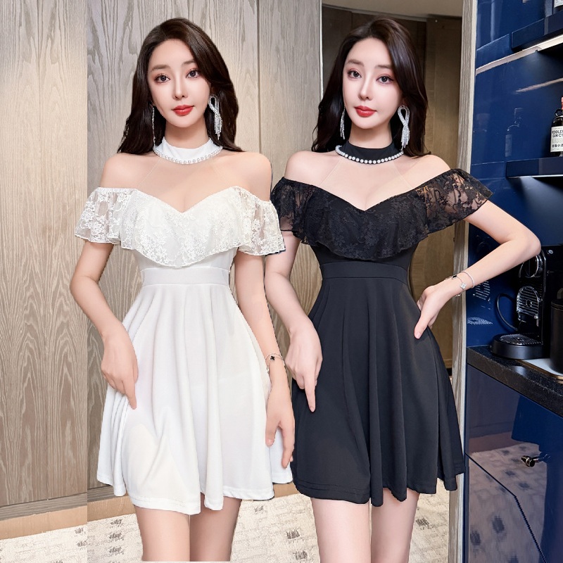 ★S～4L★キャバドレス キャバ嬢　可愛いビジュー付きホルターネック　セクシー　ミニ丈ワンピース