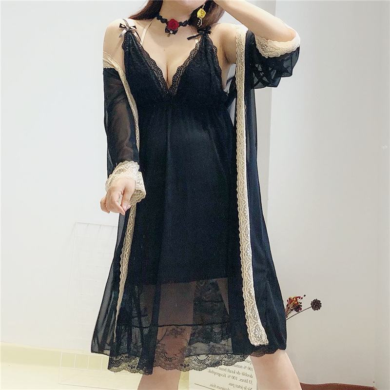 ★2L～5L★大きいサイズ★セクシーパジャマ 透け感レース パット付きキャミワンピース ナイトガウン２set