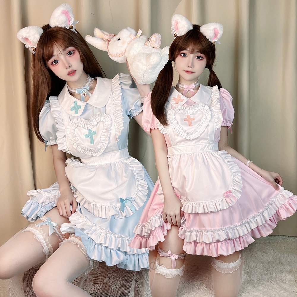 S～6L大きいサイズ★可愛い コスプレ メイド服 エプロン ロリータ クラシカル ゴスロリ ワンピース 5set