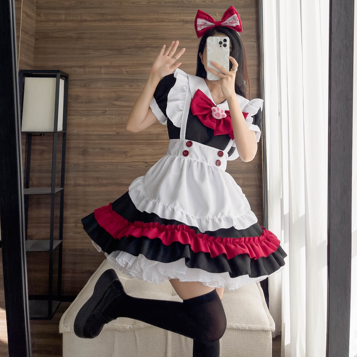 S～6L大きいサイズ★コスプレ メイド服 エプロン ロリータ クラシカル ゴスロリ ハロウィン 5set