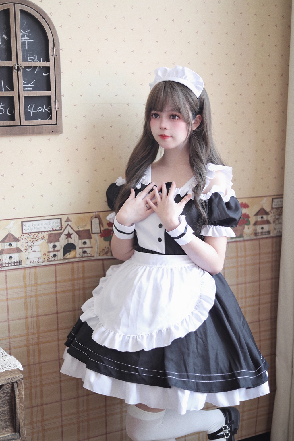 S～6L大きいサイズ★コスプレ メイド服 クラシカル エプロン 可愛いフルリ　肩出し コスプレ 4set