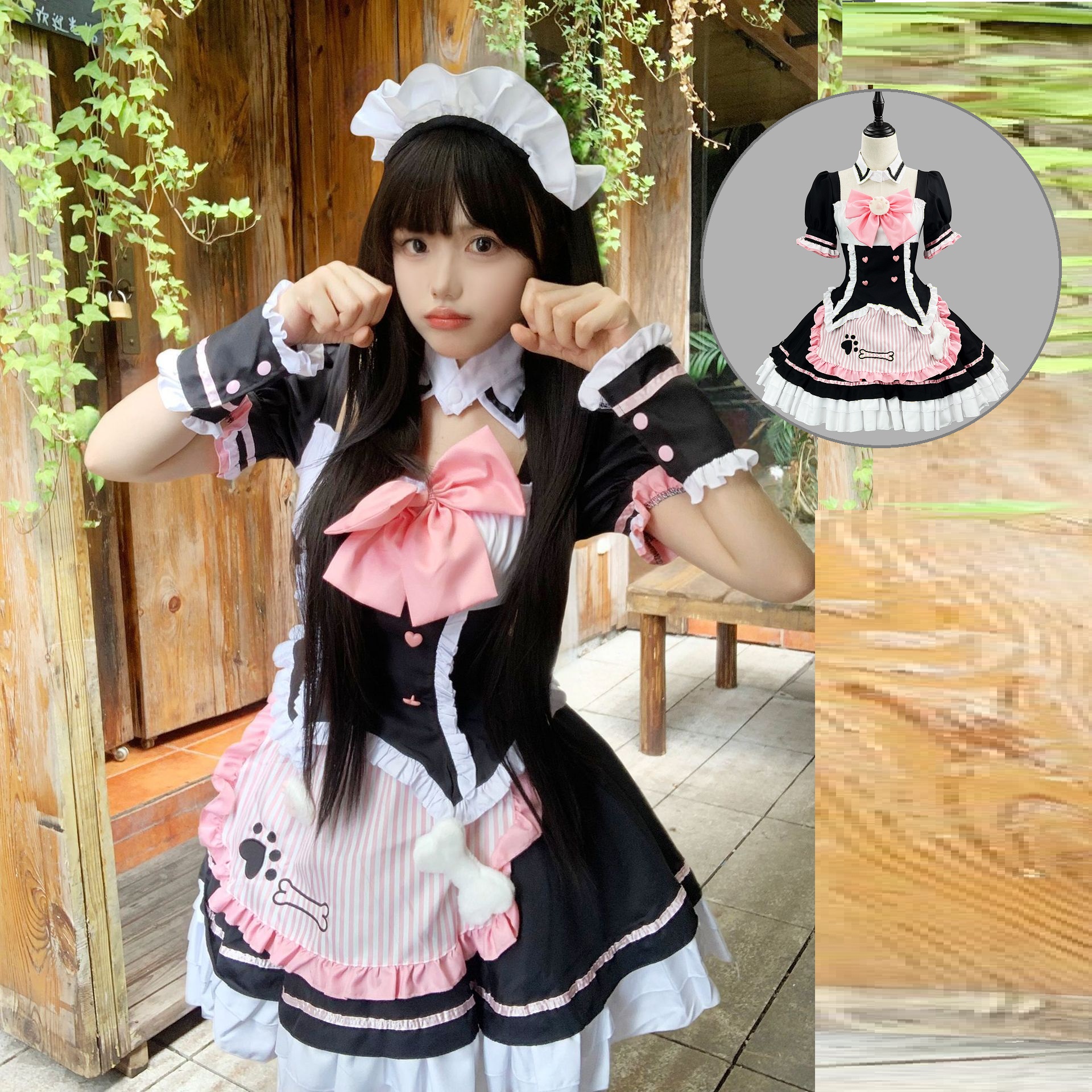 S～6L大きいサイズ★コスプレ メイド服 エプロン ロリータ クラシカル ハロウィン 猫　贅沢9点set