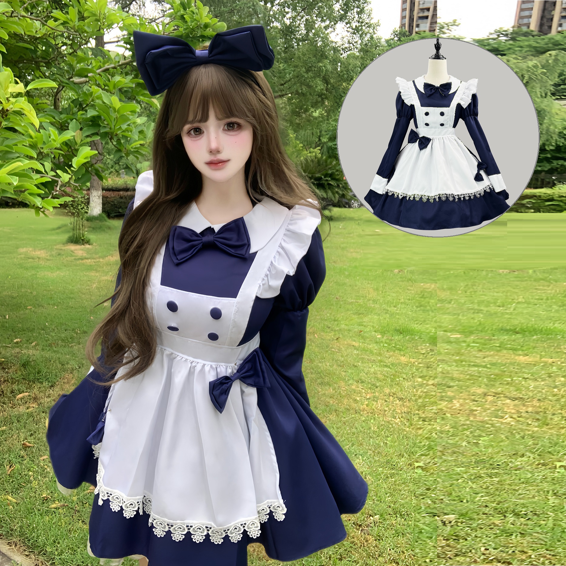 S～6L大きいサイズ★コスプレ メイド服 エプロン ロリータ クラシカル ゴスロリ ハロウィン 7set