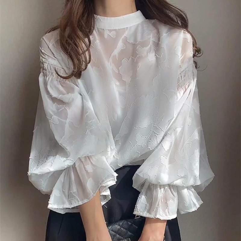 ★パーティー  結婚式 お出かけ デート  上品感花柄ジャガード織シャツブラウス　前後2WAY着