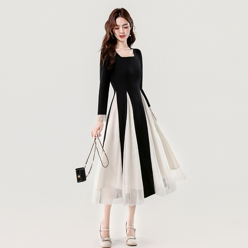 S～2L★通勤パーティー 出かけ お洒落バイカラー ワンピース