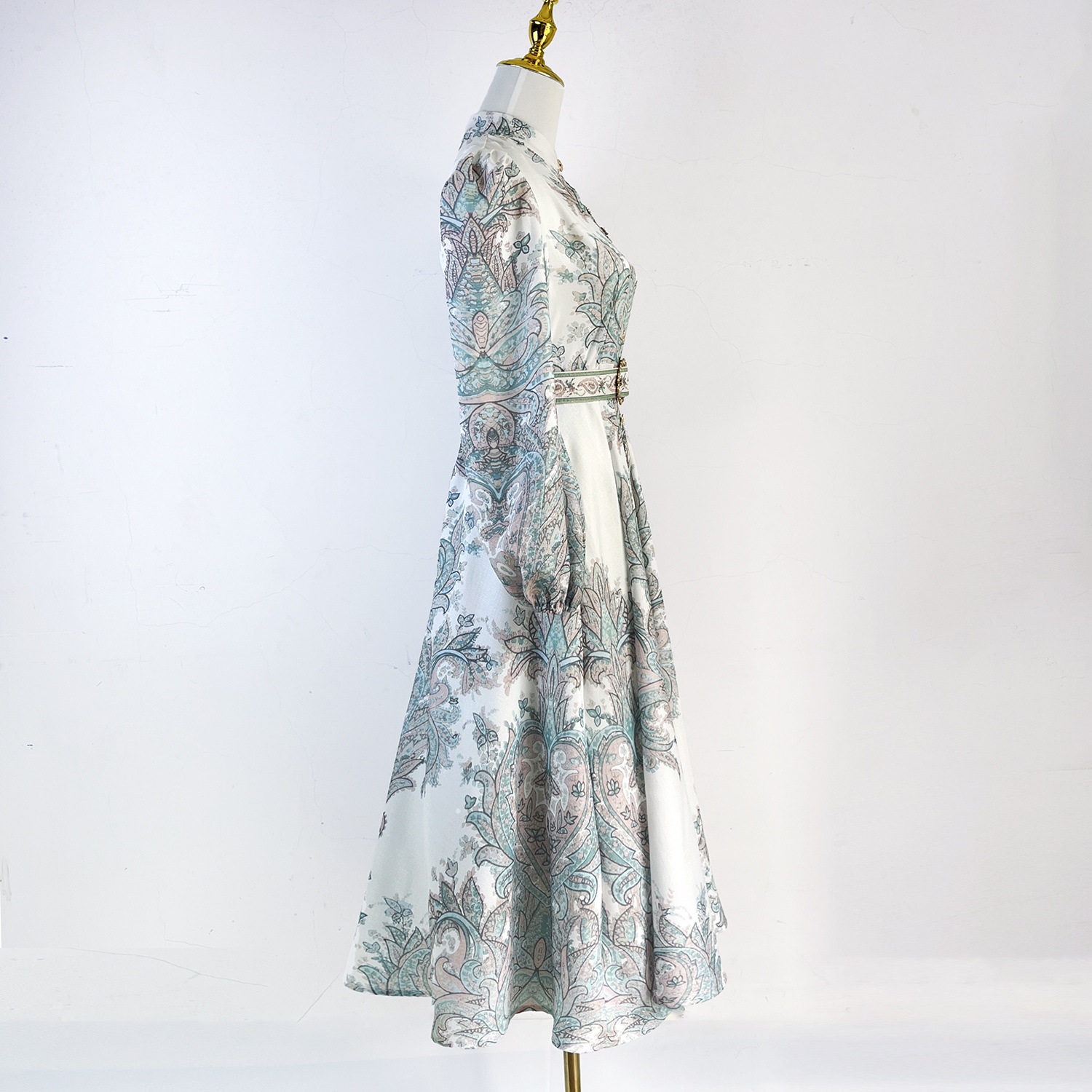 2025新作 M~3L★結婚式 パーティー ベルト付い 上品感　大人かわいい長袖パフスリーブワンピース