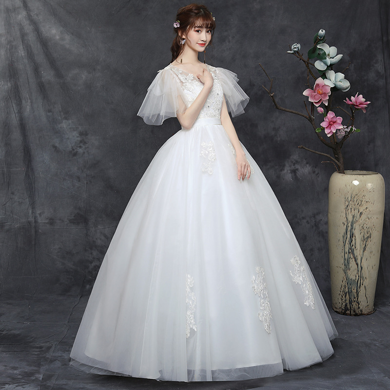 Ｓ～9Ｌ 結婚式 二次会  花嫁 ウェディングドレス プリンセスドレス 白ドレス 編み上げロングドレス
