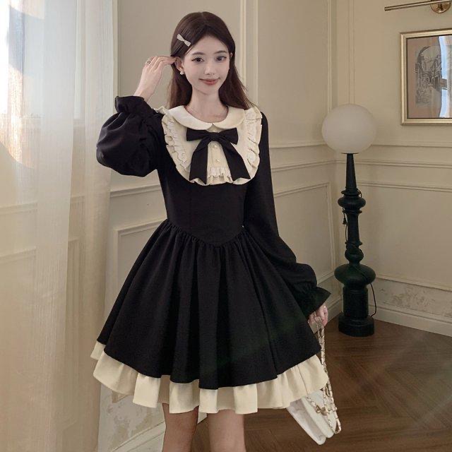 ★M～5L★大きいサイズ　重ねる風　バイカラー　可愛いフリル　ロリータワンピース