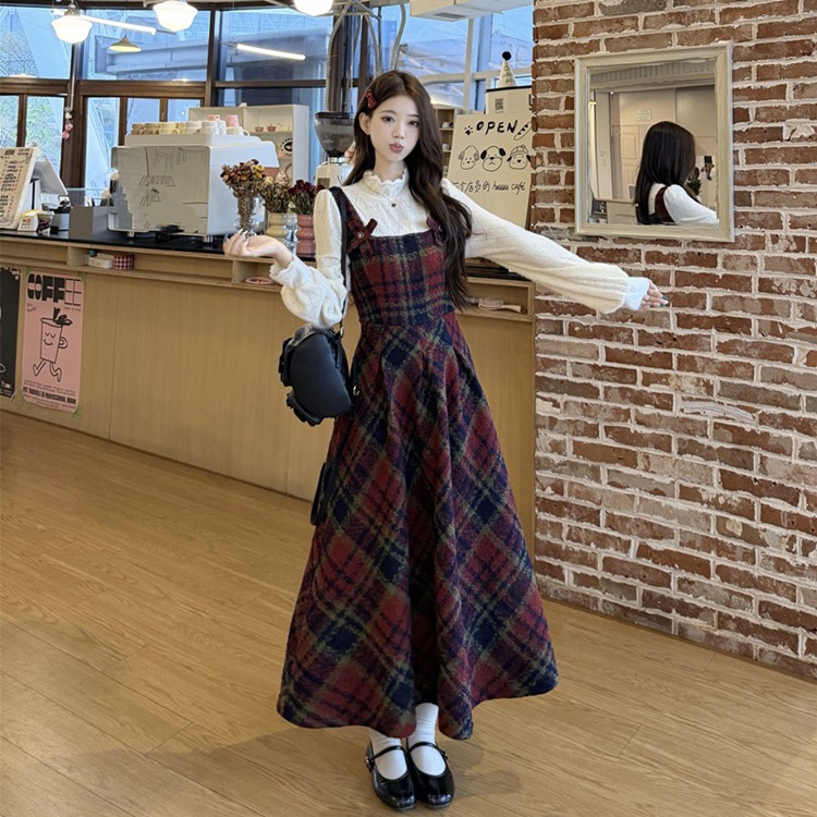 ★M～5L★大きいサイズ　重ねる風　チエック柄ロングワンピース