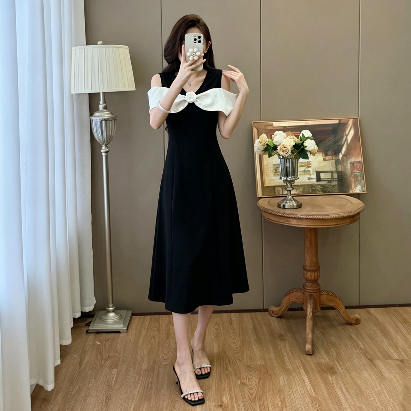 ★M～5L★大きいサイズ★可愛いビジュ付き　ペプラムトップス　ロングスカート　2点セット