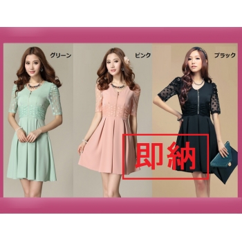 ★半額セール★即納S～4Lサイズ★上品Ｖネック　ドット柄　ワンピース　