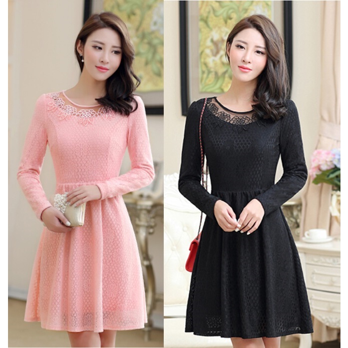 特価　暖かい　冬対策！M★出かけ　パーティー　二次会　裏起毛　花柄刺繍　ドレス　ワンピース