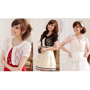 ★大きい サイズ★ビーズ付き　総花柄レース　ボレロ　カーディガン#9612